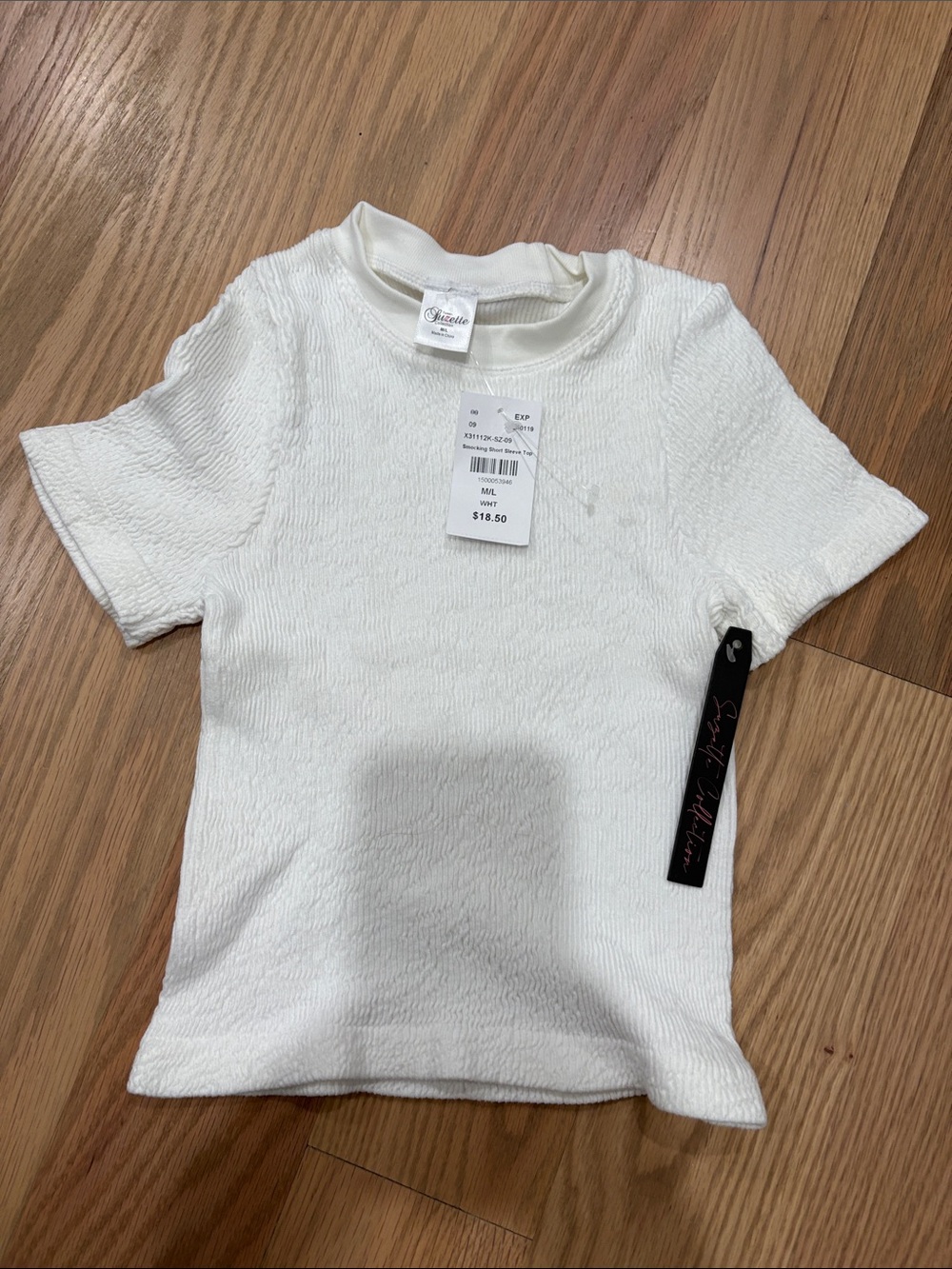 Crewneck White Textured Short Sleeve Tee for Kids